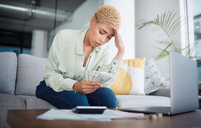 Woman stressed about money
