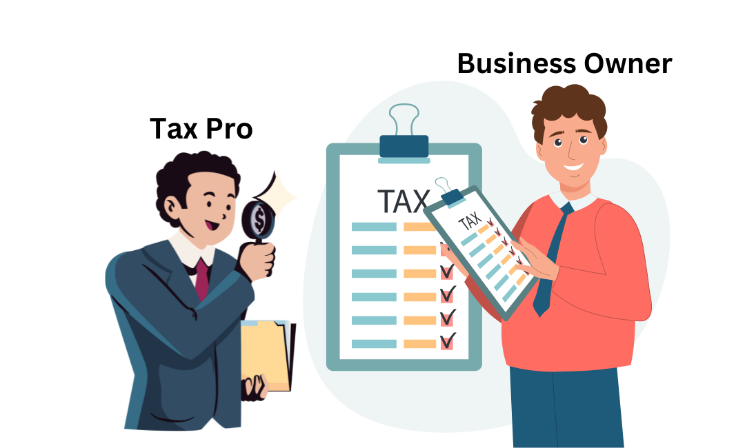 Tax expert analyzing a business owner's tax report and offering professional guidance.