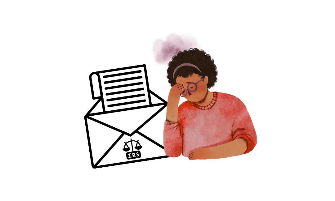 Stressed taxpayer next to an open IRS audit notification letter detailing professional audit defense options.