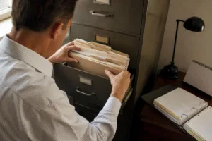 Tax professional filing dated records to maintain an organized IRS audit file